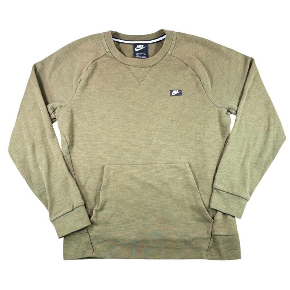 Nike Crewneck Sweatshirt Mens Small Olive Green Cotton Blend Pullover Pocket